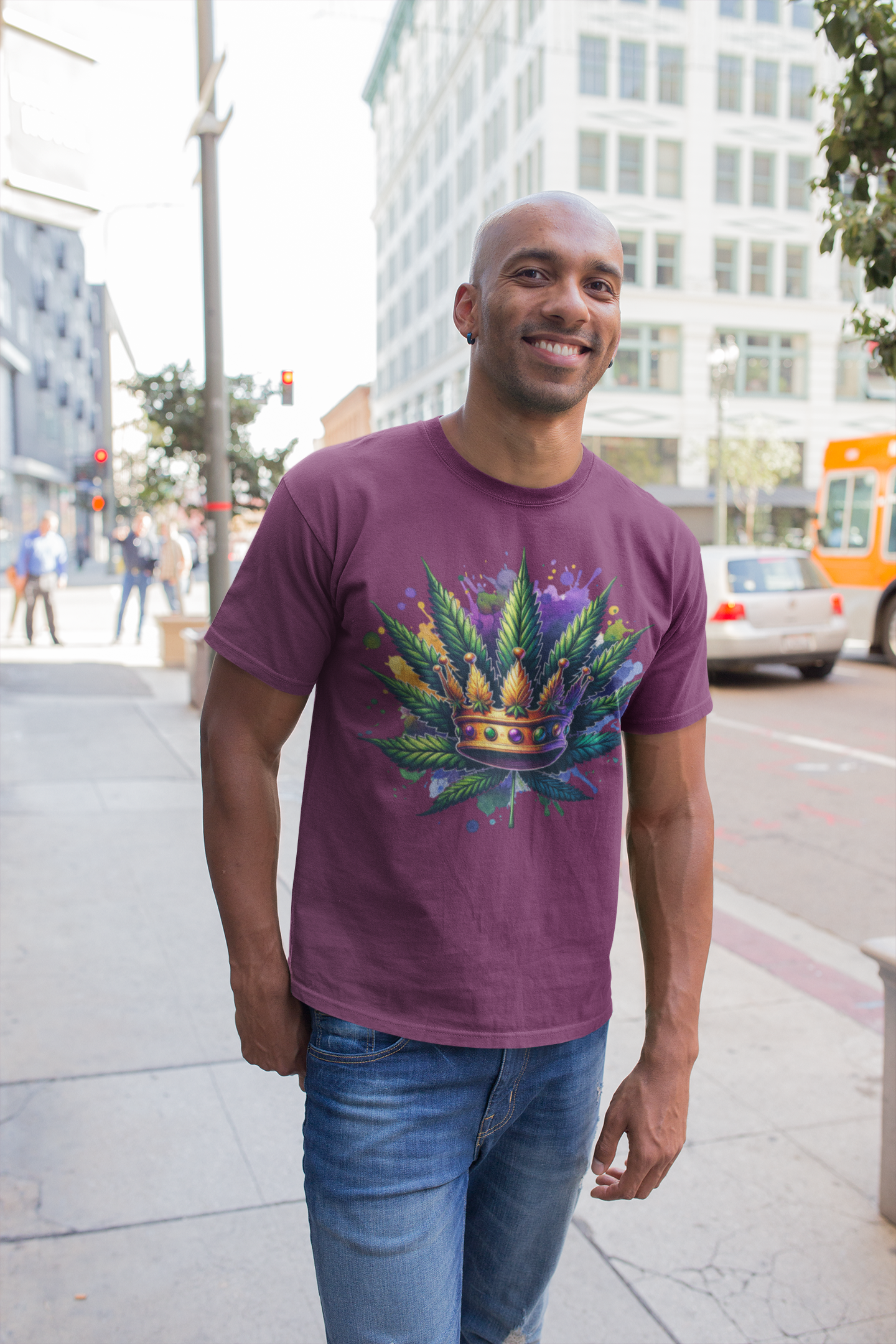 🎭 Roll One & Let the Good Times Roll – Mardi Gras Weed Leaf Tee 💨👑